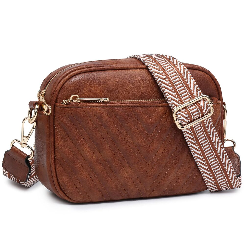 5292 Crossbody Bags Triple Zip Vegan Leather Camera Purses Small Shoulder